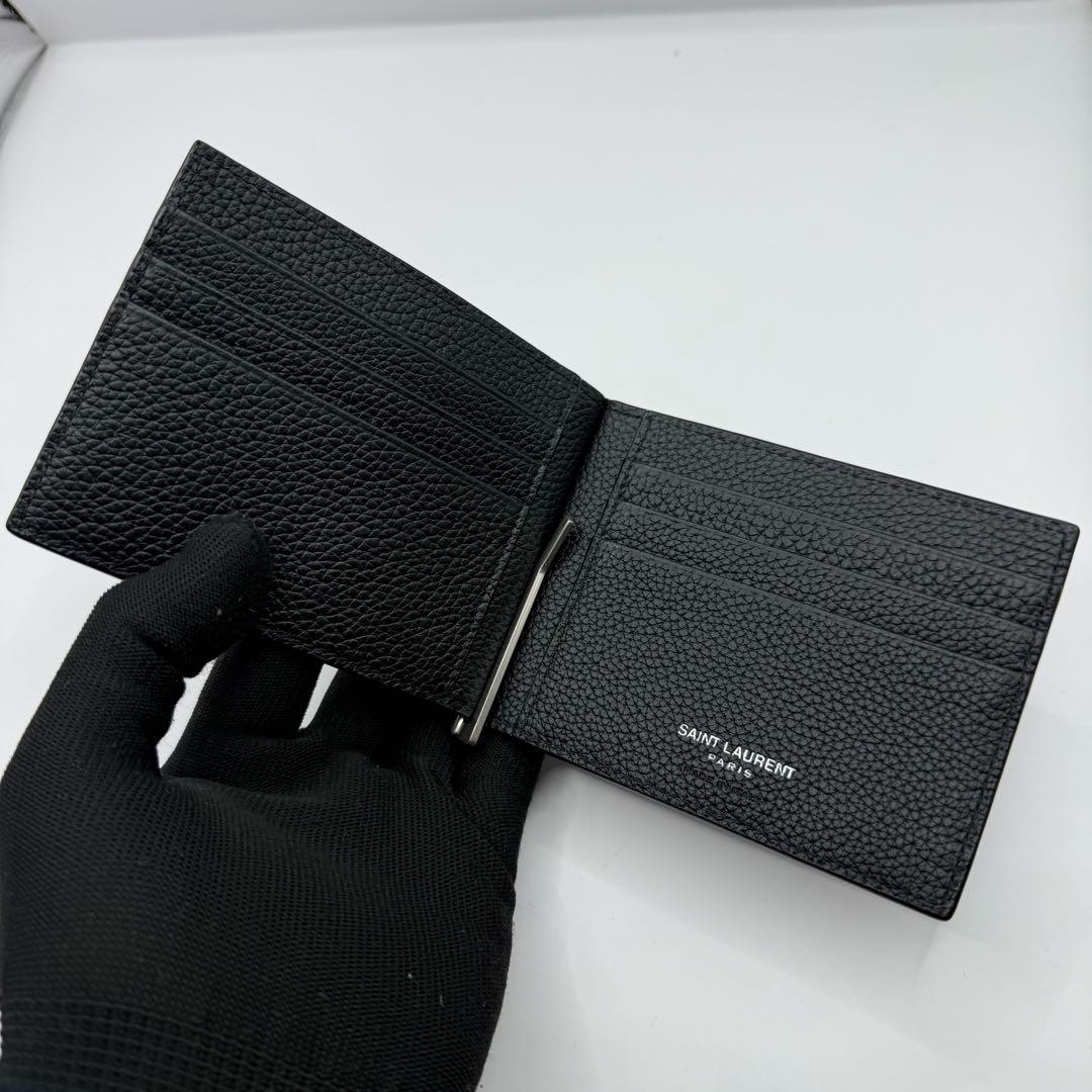 【未使用級✨】サンローラン マネークリップ カサンドラ 型押し シボ革 ブラック