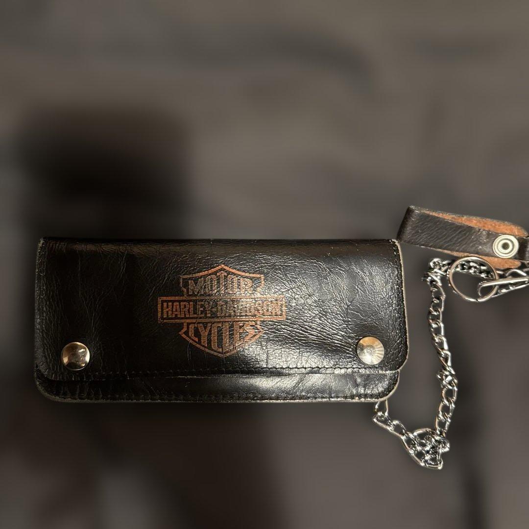古*生様 Harley-Davidson 黒 レザー 長財布 チェーン付き
