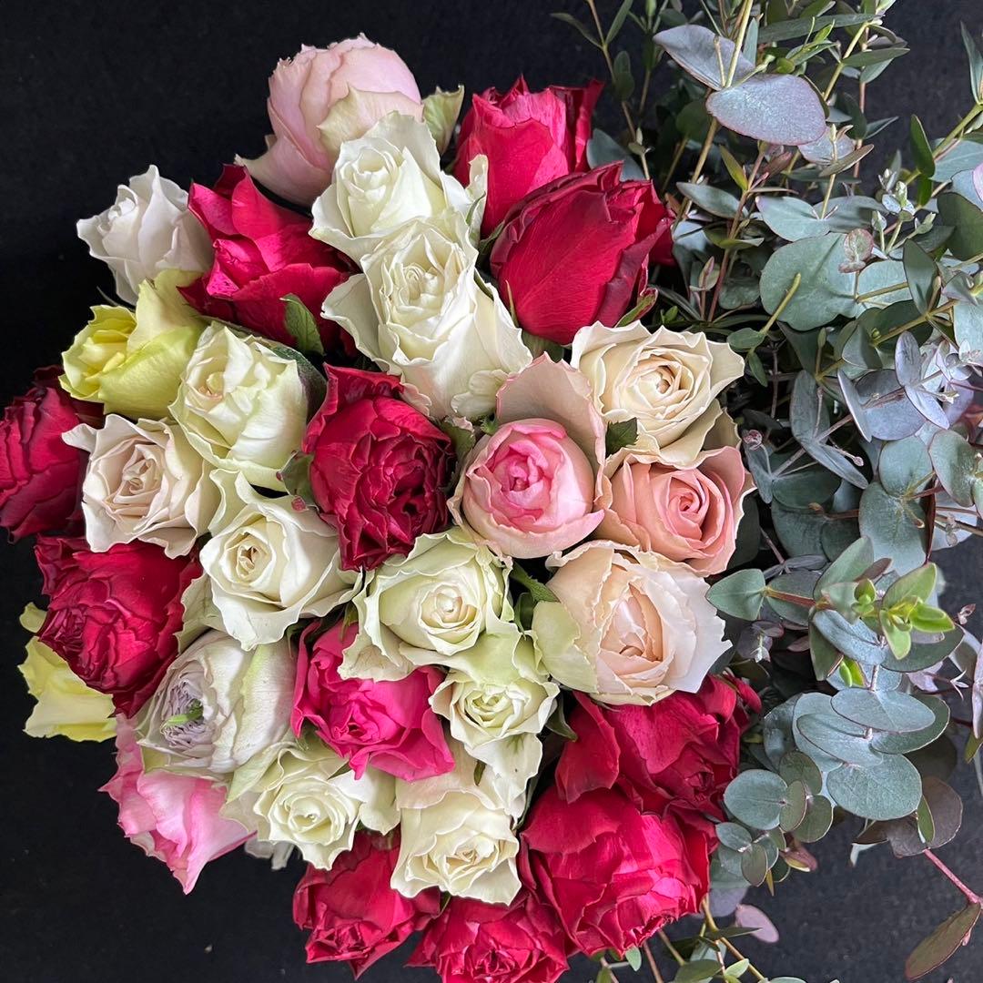 Pablok　薔薇75本 ユーカリ追加10本 ラッピング＆メッセージカード