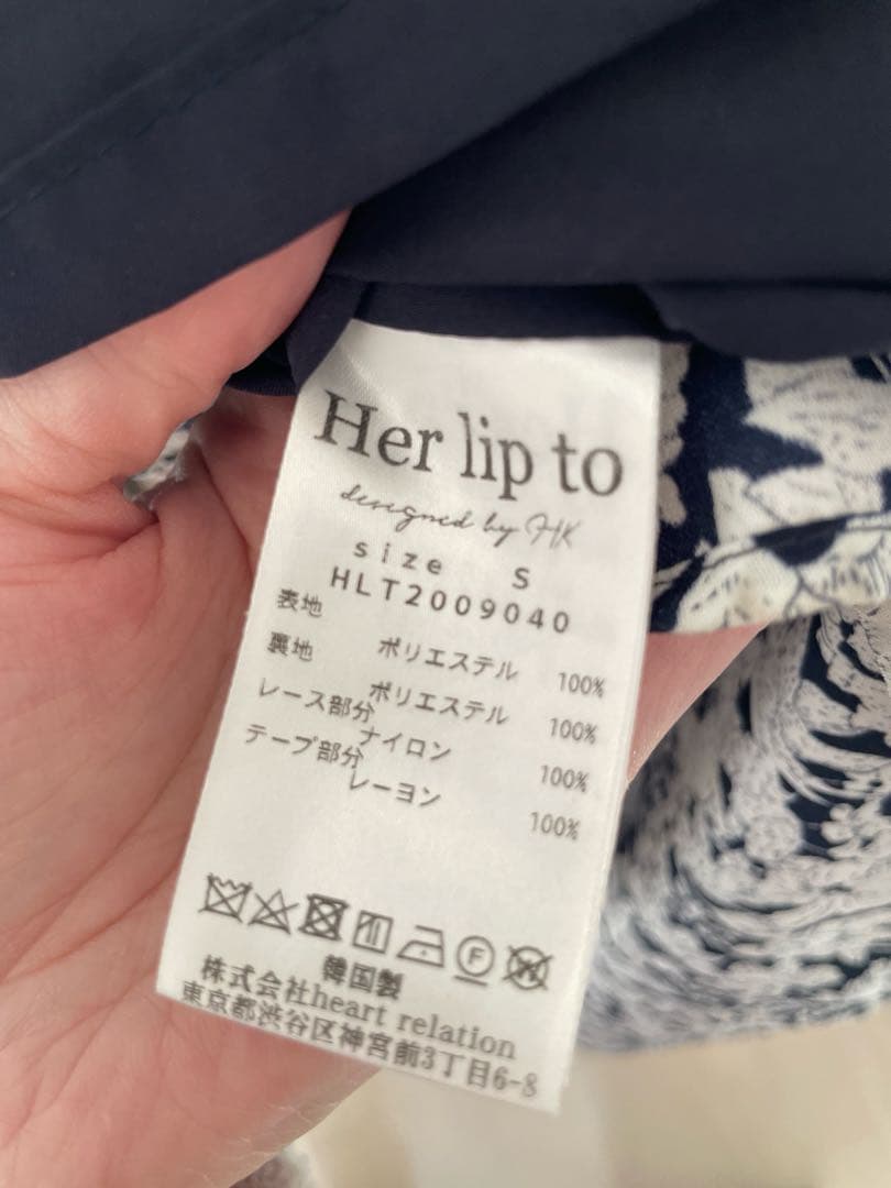 Her lip to フローラルドレス S ネイビー
