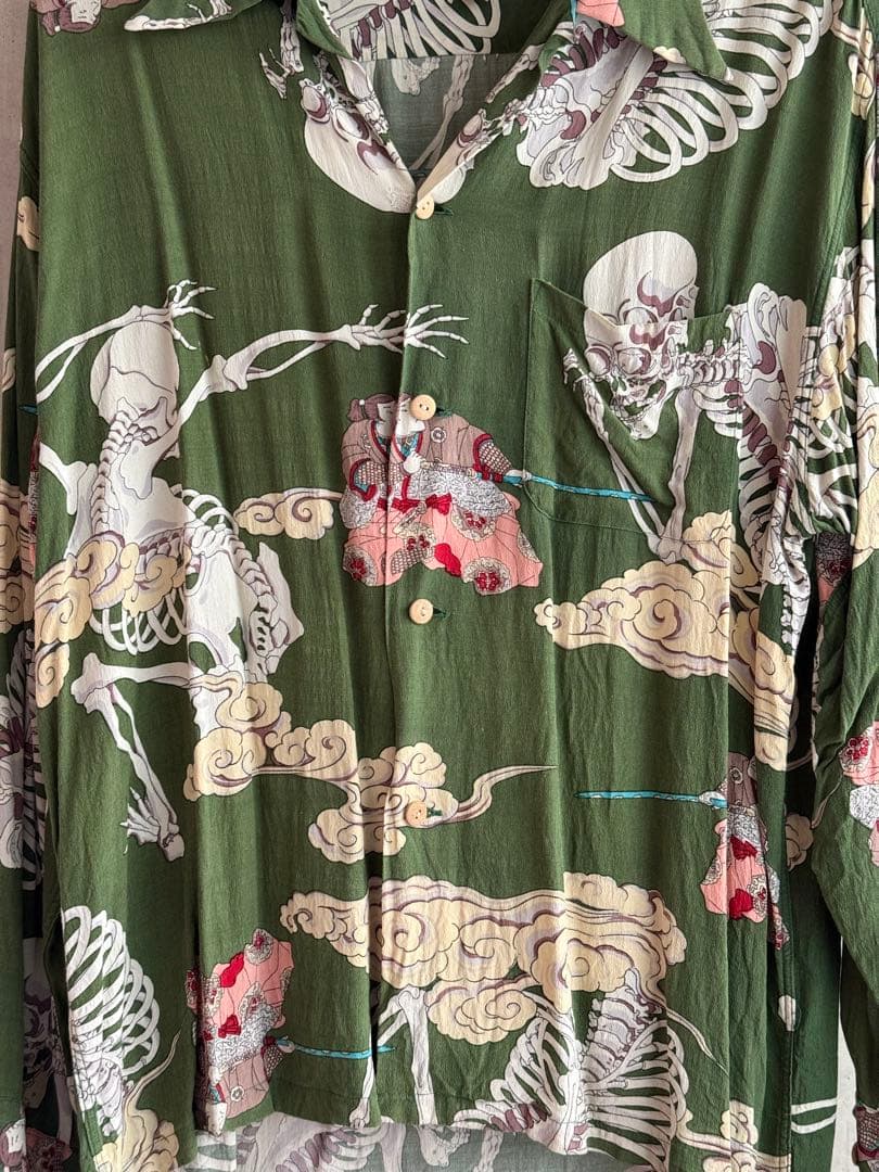 ドライボーンズ 長袖レーヨンアロハシャツ ガシャドクロ