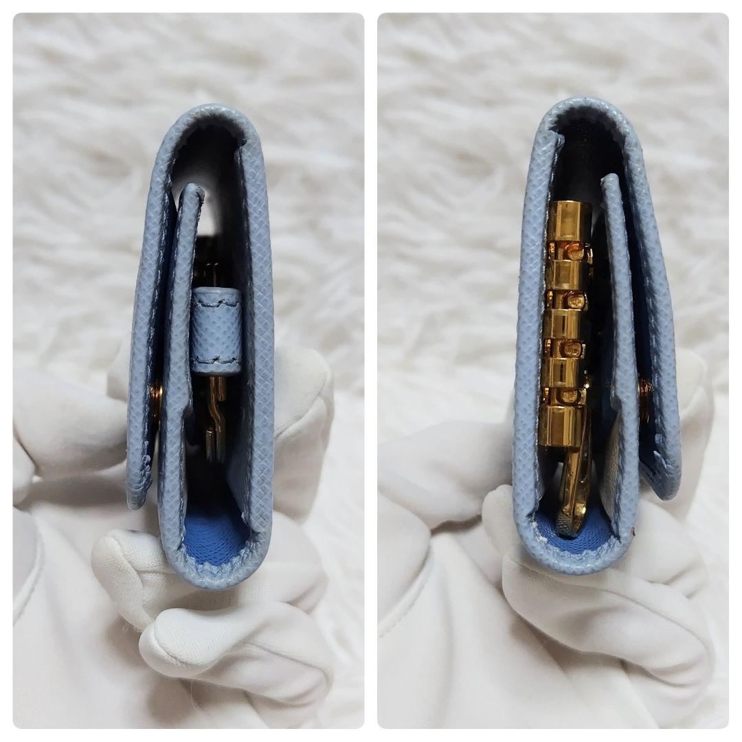 レア極美品✨プラダ◇RFIDマルチカラーキーケース　ゴールド金具水色ブルー