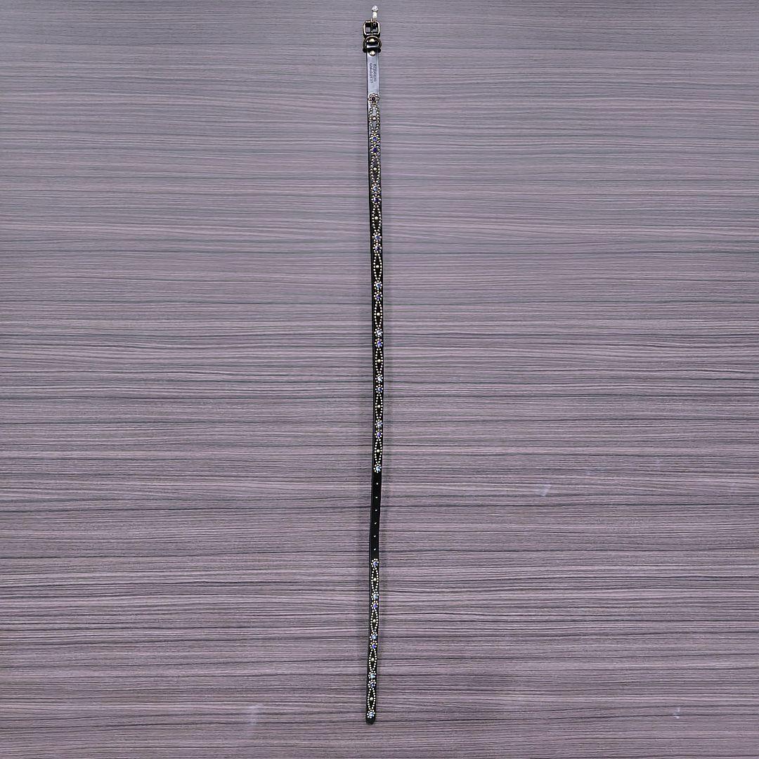 クロス青■本革レザーフルスタッズナローベルト☆アンティークゴールドアクアマリン