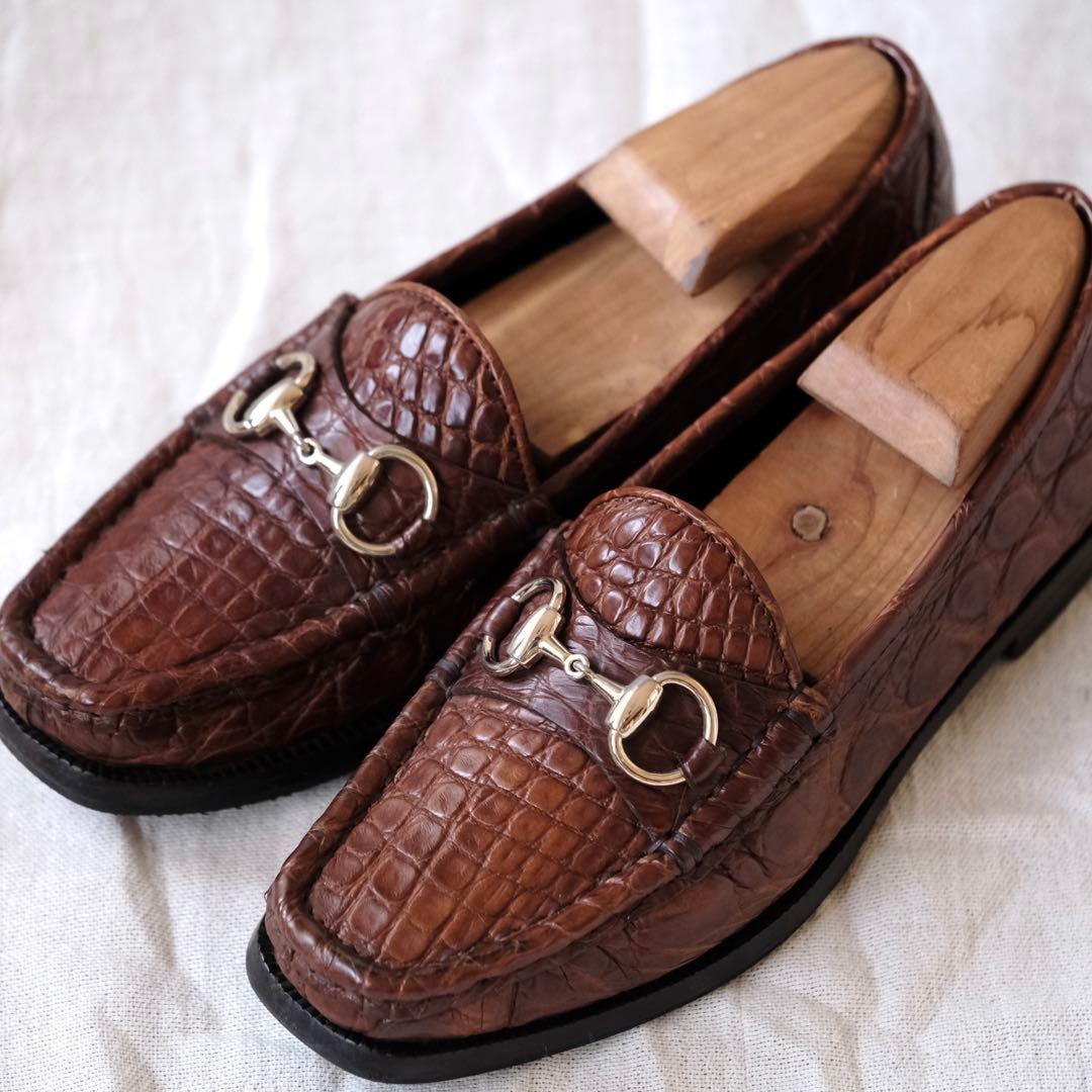 極希少美品GUCCIグッチ クロコダイルビットローファー茶35