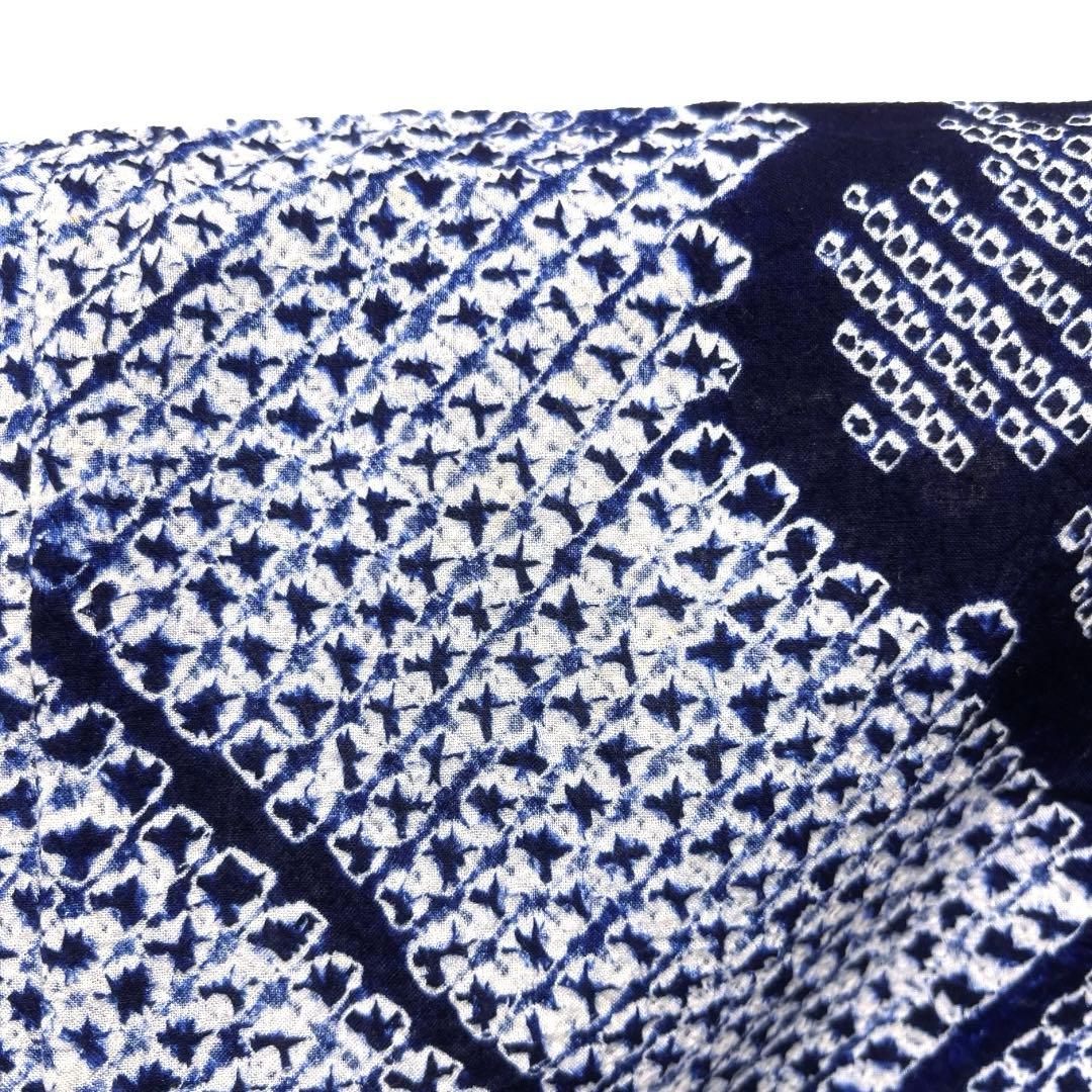 浴衣　有松鳴海絞り　蝶　菱　花模様　ネイビー　着物　034a d