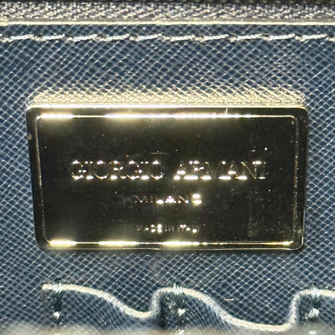 【極美品】ジョルジオアルマーニ トートバッグ レザー 裏地 ロゴ総柄 ネイビー