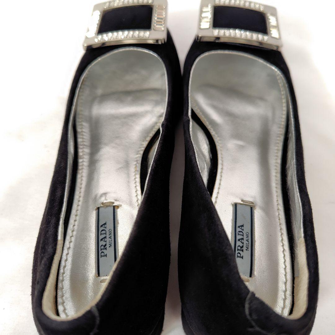 ☆PRADA【プラダ】スクエア ビジュー アクセサリー パンプス 黒