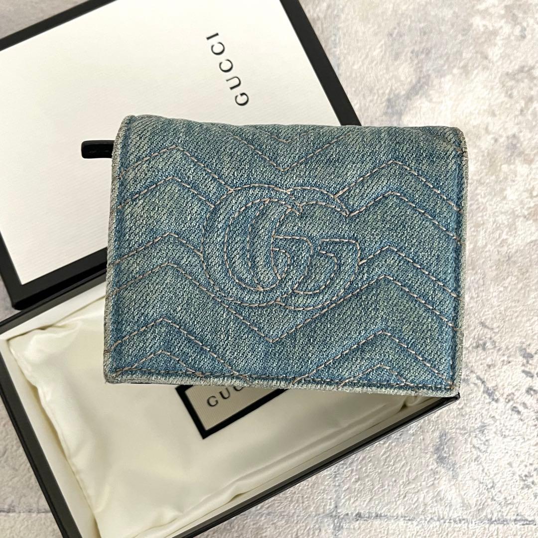 人気✨GUCCI パール マーモント デニム キルティング 二つ折り財布