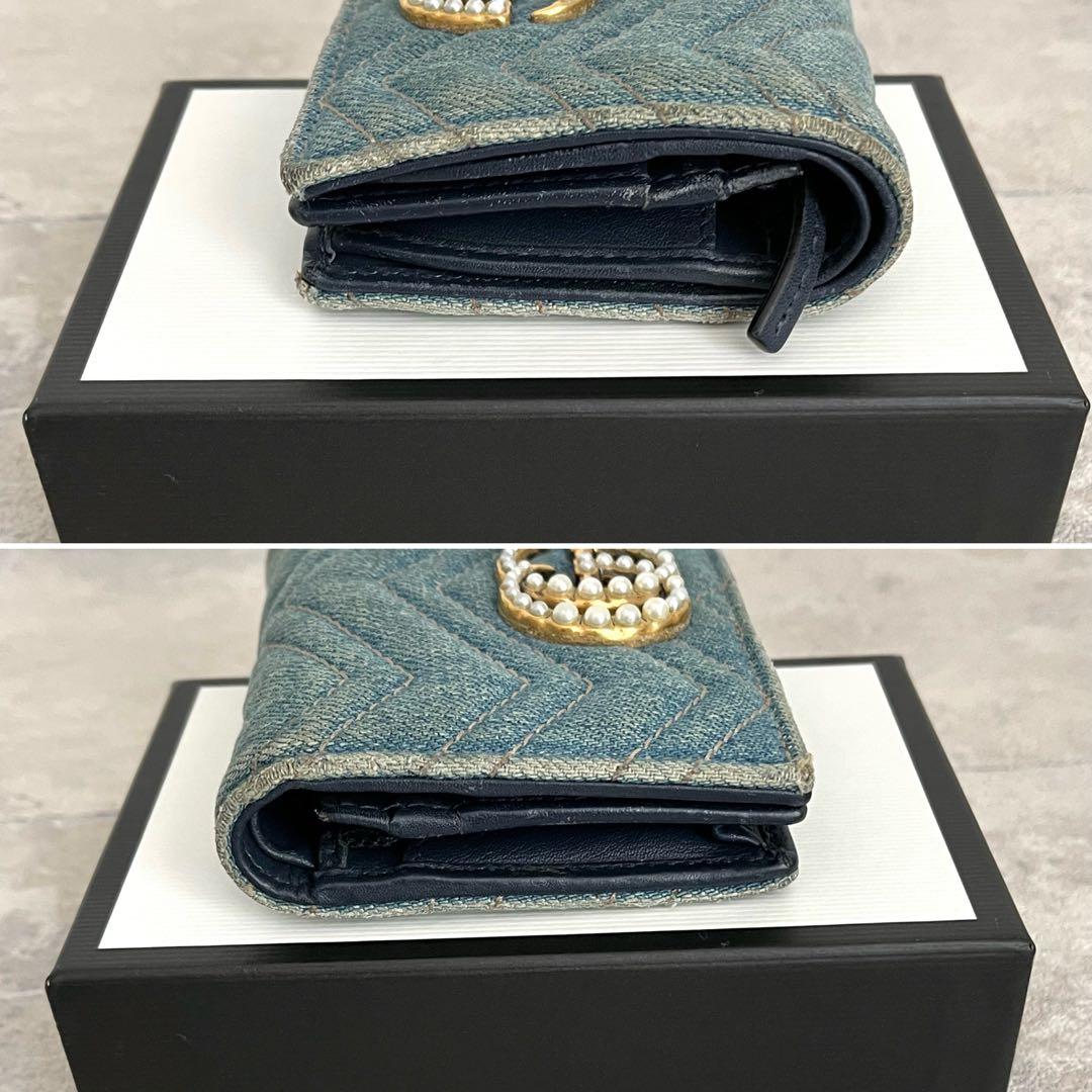 人気✨GUCCI パール マーモント デニム キルティング 二つ折り財布