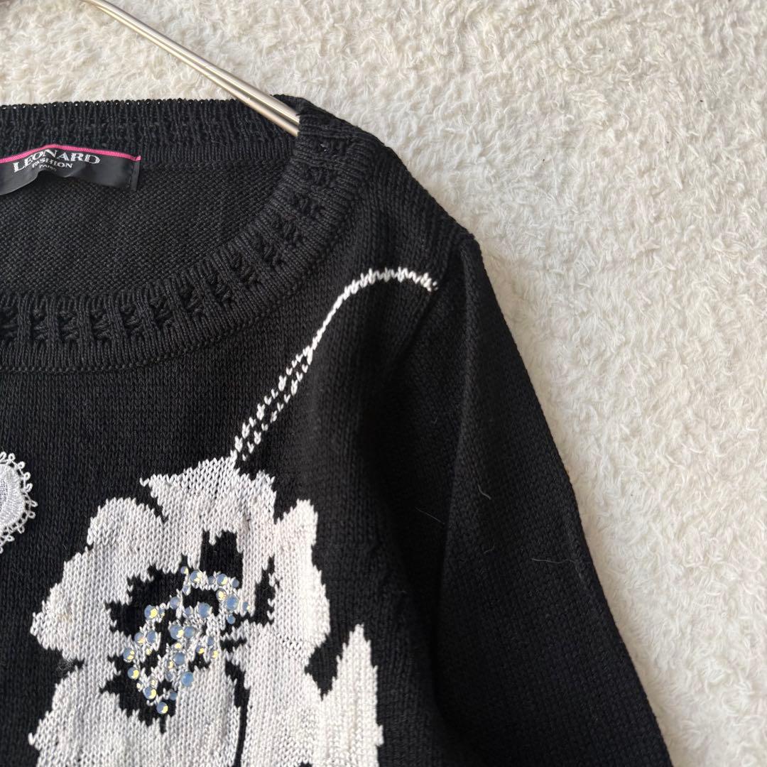 レオナール シルク混 ニット セーター 花柄レース ビジュー L 未使用級