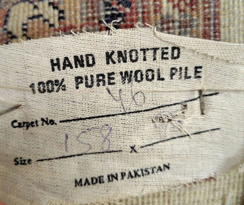 【花アラベスク】パキスタン絨毯　ウール手織り　ヴィンテージ　オレンジベージュ