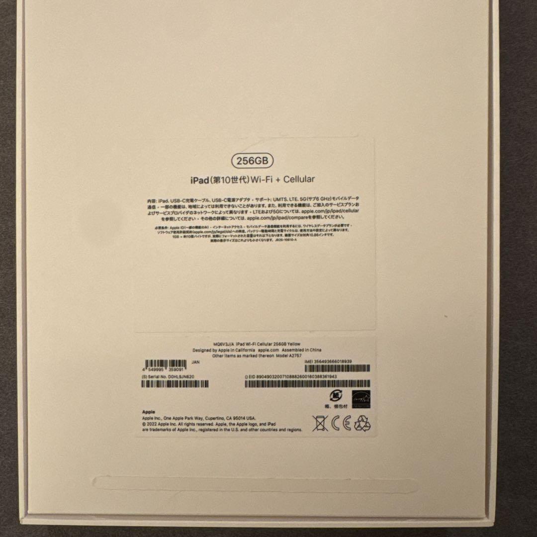 iPad (第10世代) イエロー 10.9インチ 本体　256GB