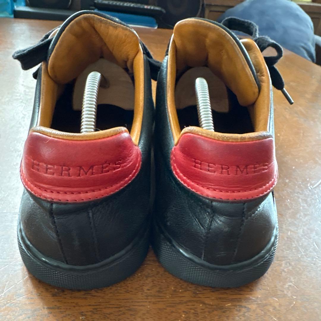 美品 エルメス HERMES レザー ベルクロ スニーカー ブラック サイズ43