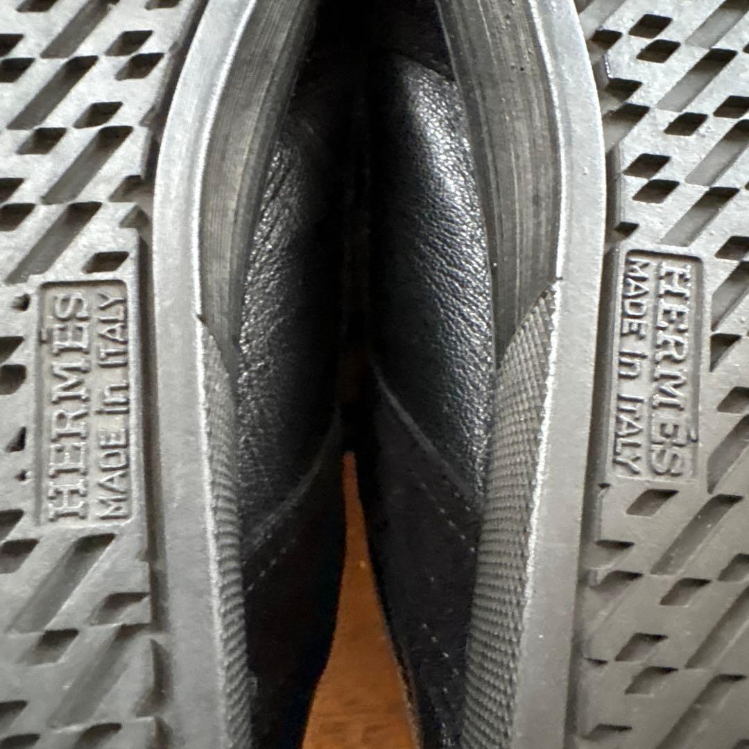 美品 エルメス HERMES レザー ベルクロ スニーカー ブラック サイズ43