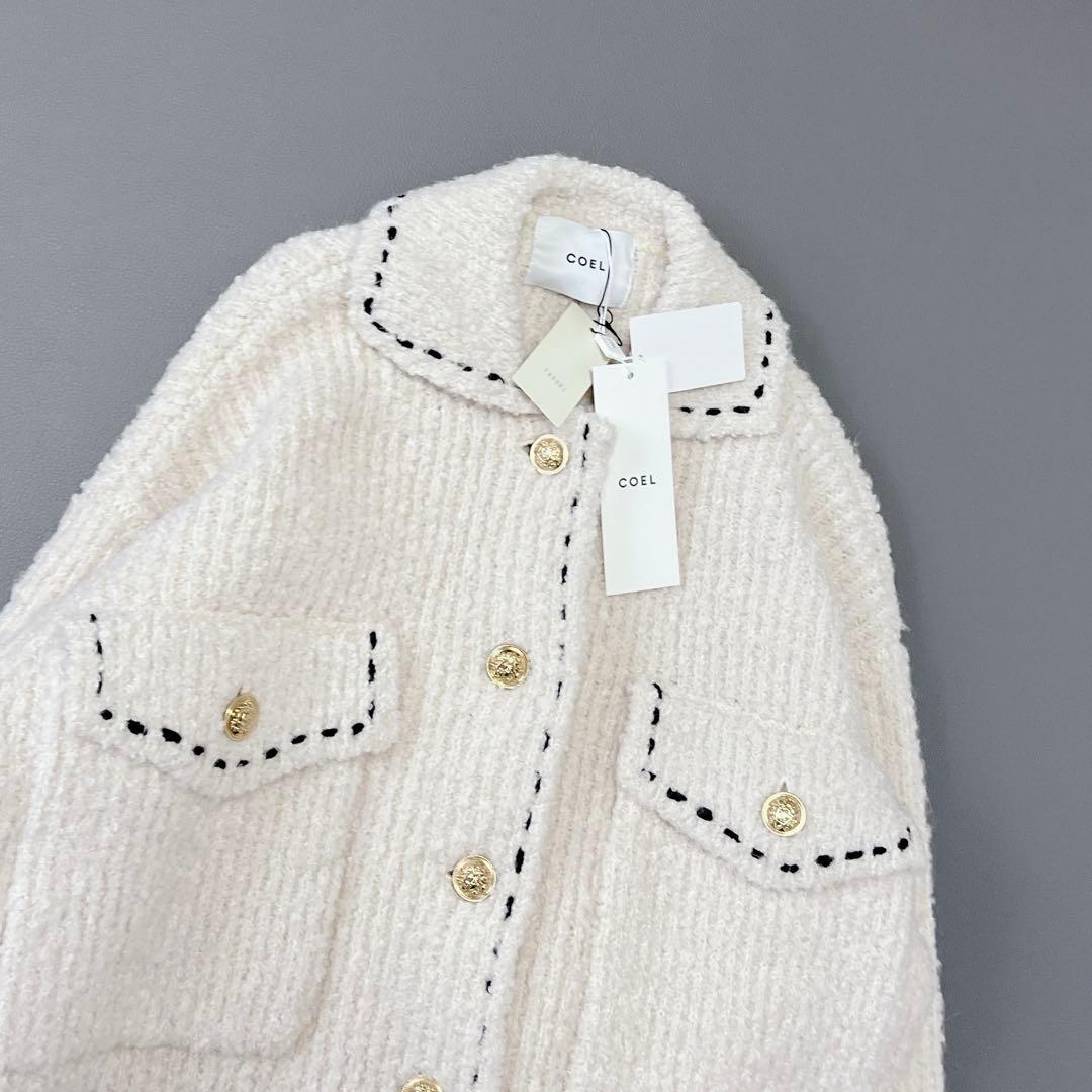 未使用✨COEL　ステッチブークレーニットジャケット アイボリー　ヨンア