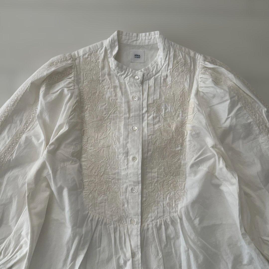 24AW IENA LA BOUCLE ピンタックエンブロイダリーブラウス