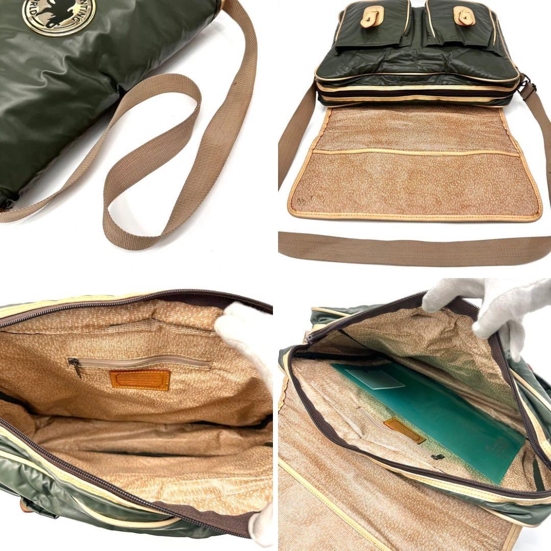 ハンティングワールド　メッセンジャーバッグ　デカロゴ金具　A4可　大容量　カーキ