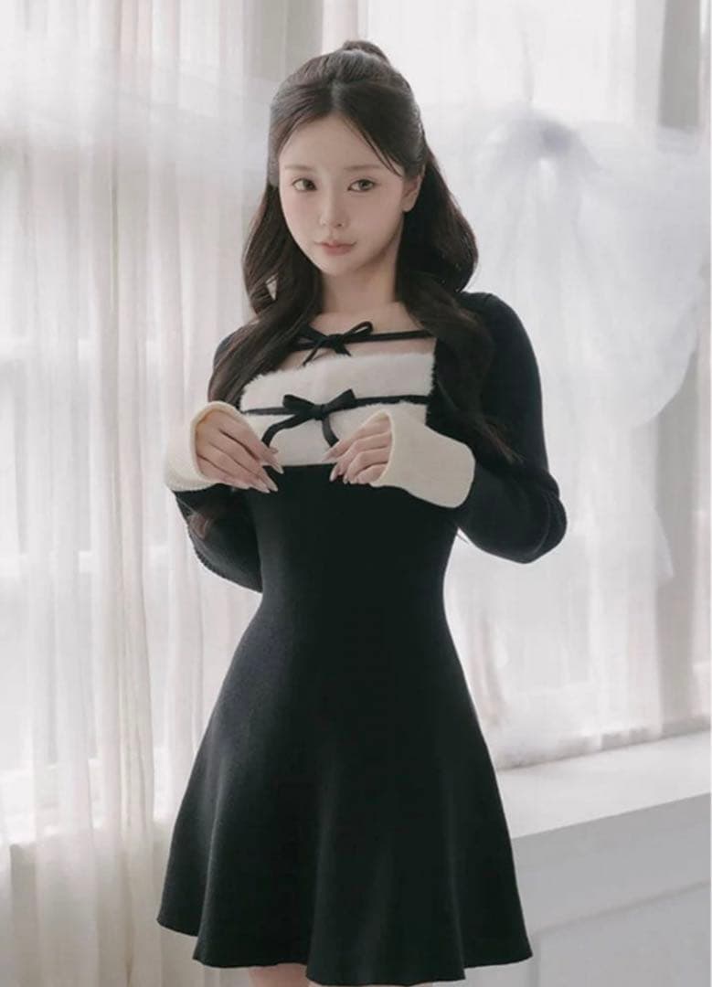 Darich リボンファーフレアニットミニワンピース ダーリッチ