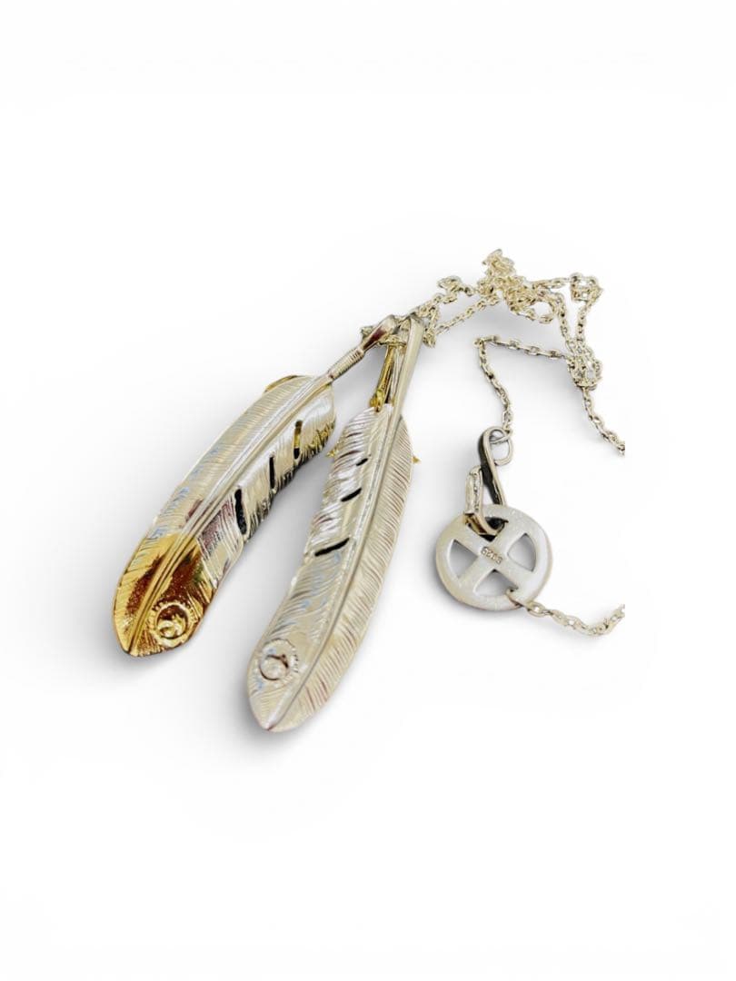 [silver925] 金縄ターコイズフェザー 金爪フェザー ネックレス