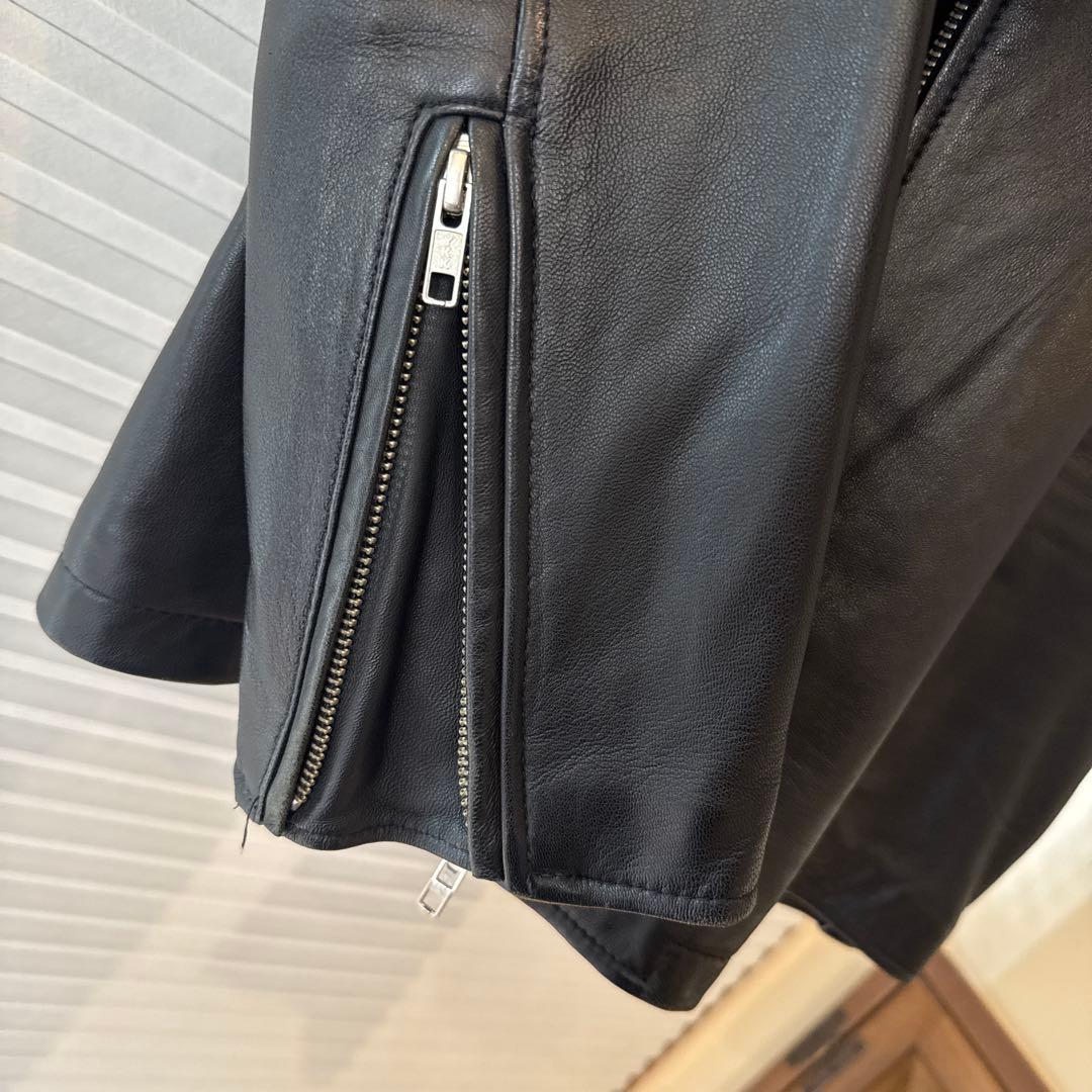 HAREブラックレザーライダースジャケット (ノーカラー)Lサイズ