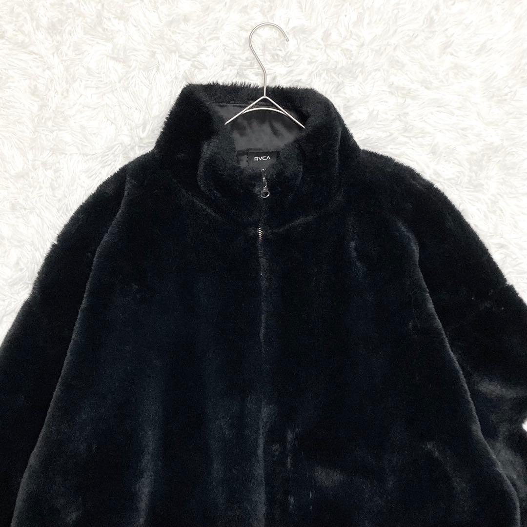 ルーカ RVCA フェイクファージャケット ブラック ロゴ ビッグシルエット