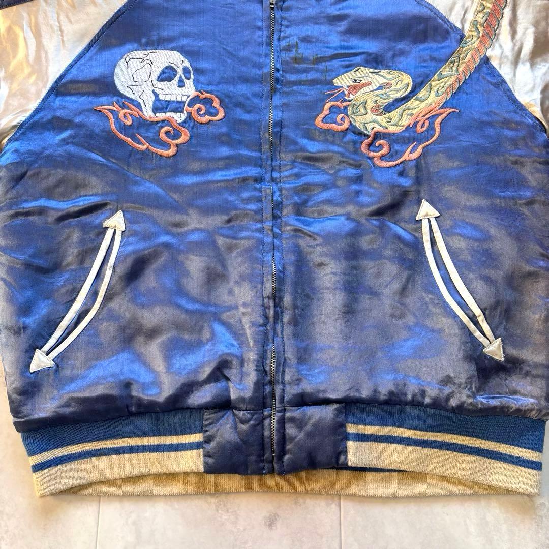 【入手困難】ヒューストン 髑髏 スカジャン 中綿入り 蛇 刺繍 レーヨン L