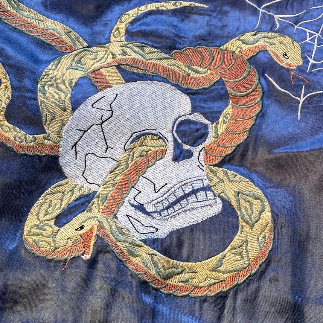 【入手困難】ヒューストン 髑髏 スカジャン 中綿入り 蛇 刺繍 レーヨン L