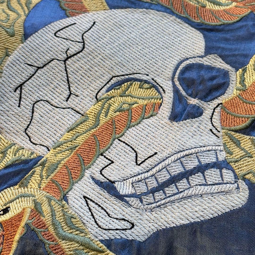 【入手困難】ヒューストン 髑髏 スカジャン 中綿入り 蛇 刺繍 レーヨン L