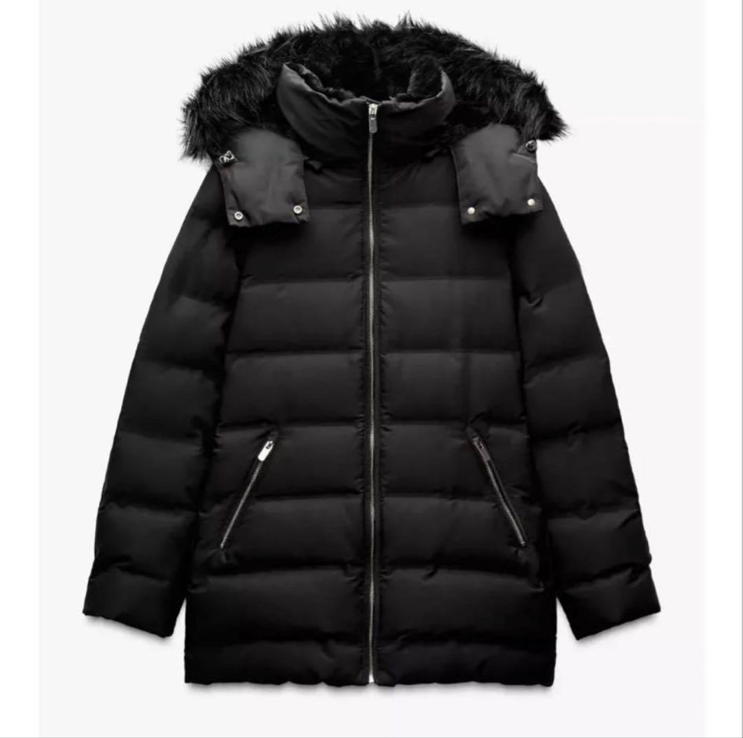 【美品】 ZARA Mサイズ セミロング丈フード付きダウンジャケット