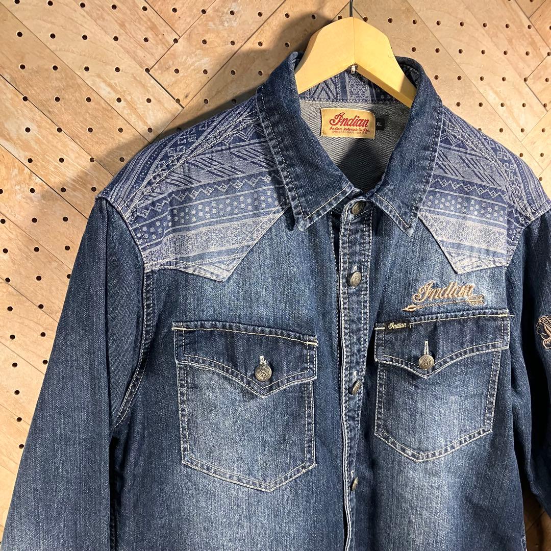 Indian XL デニムシャツ 刺繍 ウエスタン ファイヤーバード 美品