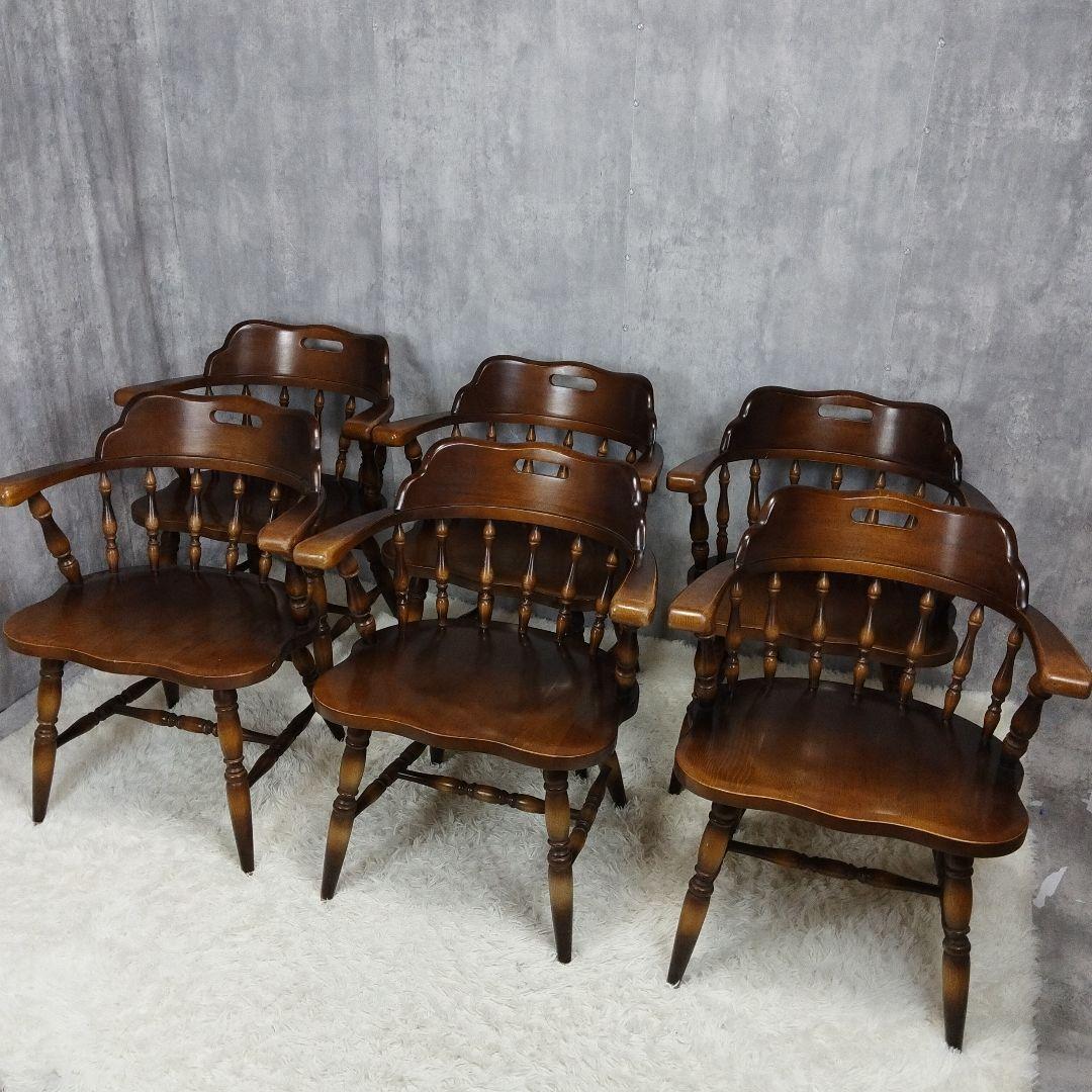 飛騨家具　キツツキ　ウィンザーアームチェア　キャプテンチェア　6脚セット①