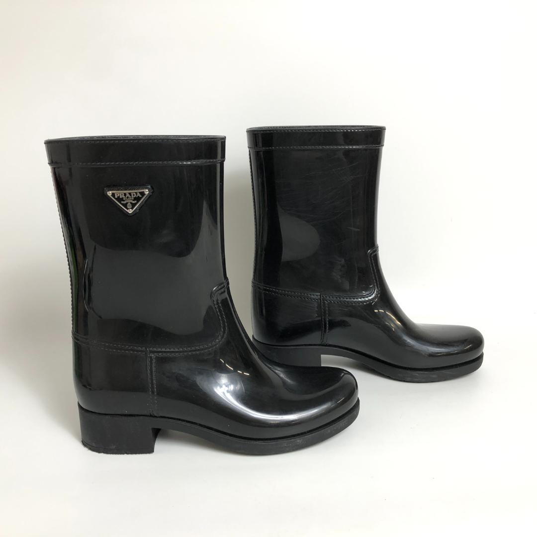 1E511/プラダ/レインブーツ/三角ロゴ/長靴/レディース/ブラック/黒/37