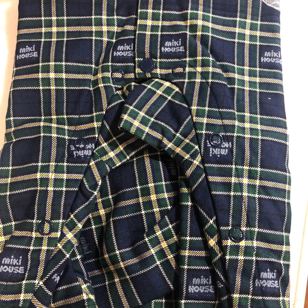 ミキハウス☆新品☆70☆ベア刺繍☆カバーオール☆グリーンチェック