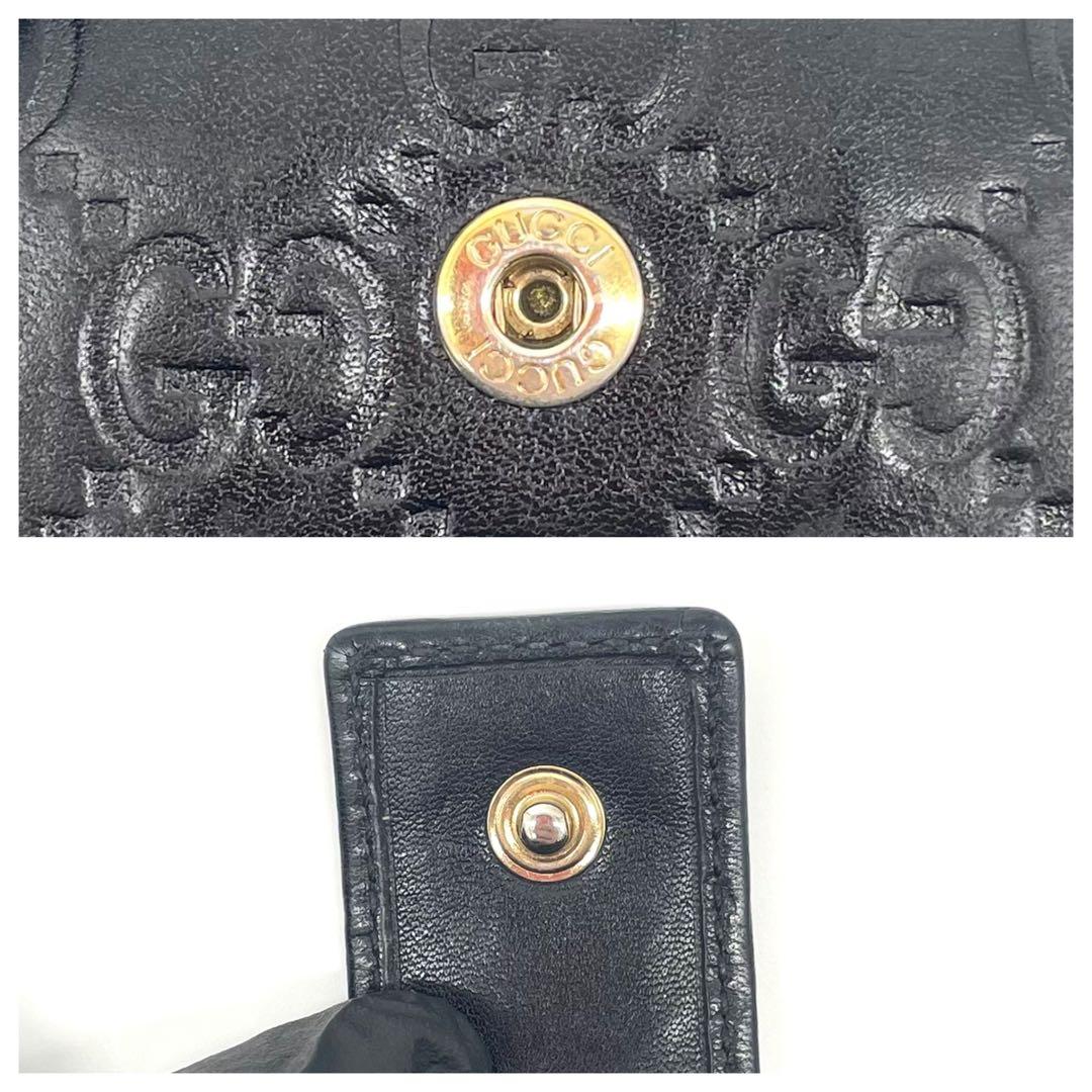 美品✨グッチ 長財布 レザー Wホック GGシマ ブラック 金ロゴプレート