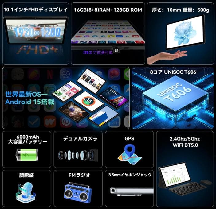 【＊ほぼ新品★】10.1インチFullHD　最新OS＊Android 15☆