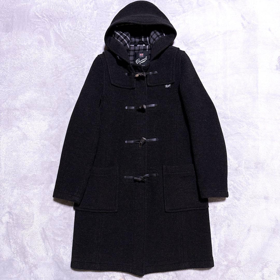 【未使用】グローバーオール ダッフルコート ロング チェック 黒 レディース