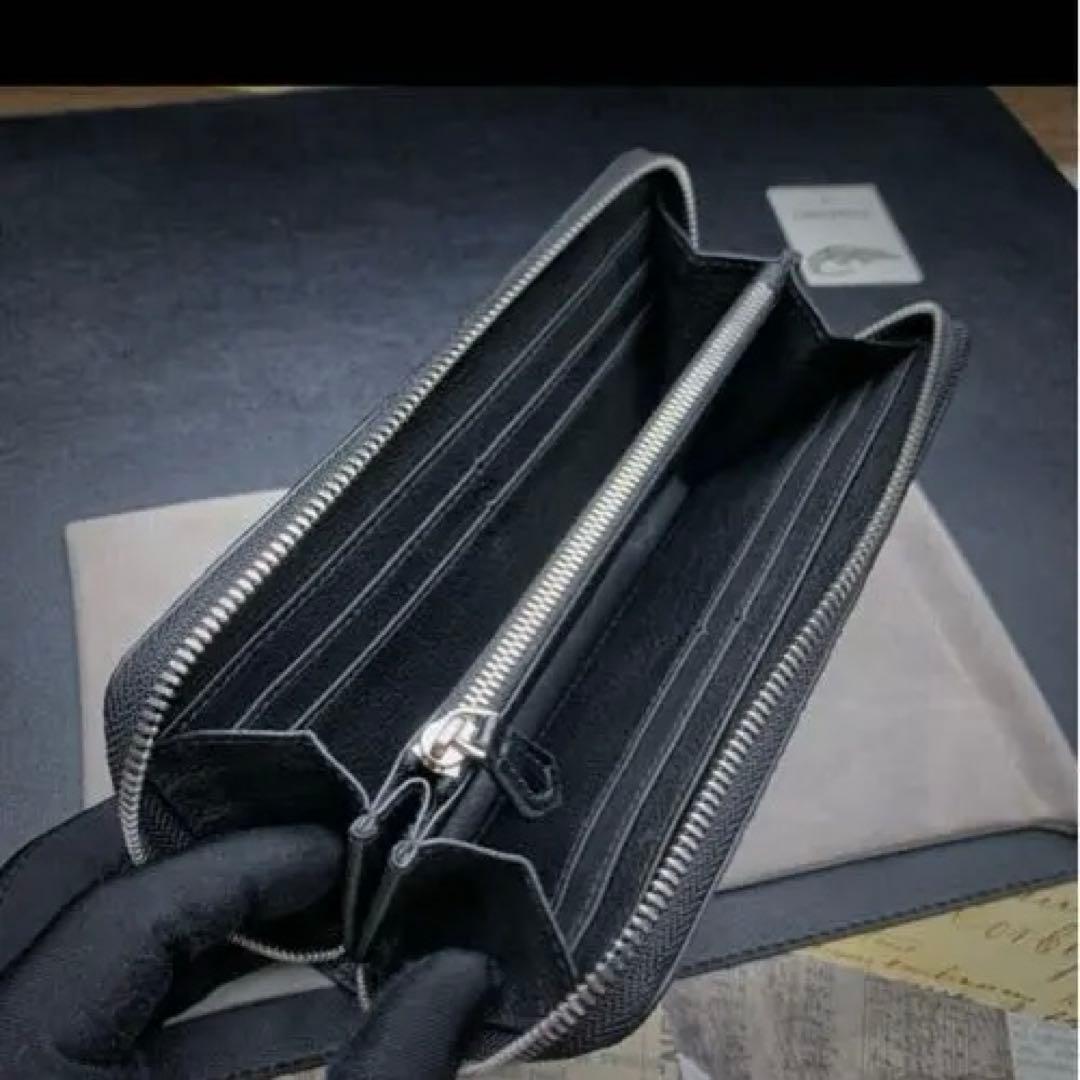 新品 クロコダイル ラウンドファスナー メンズ 長財布 背中革 綺麗黒 財布