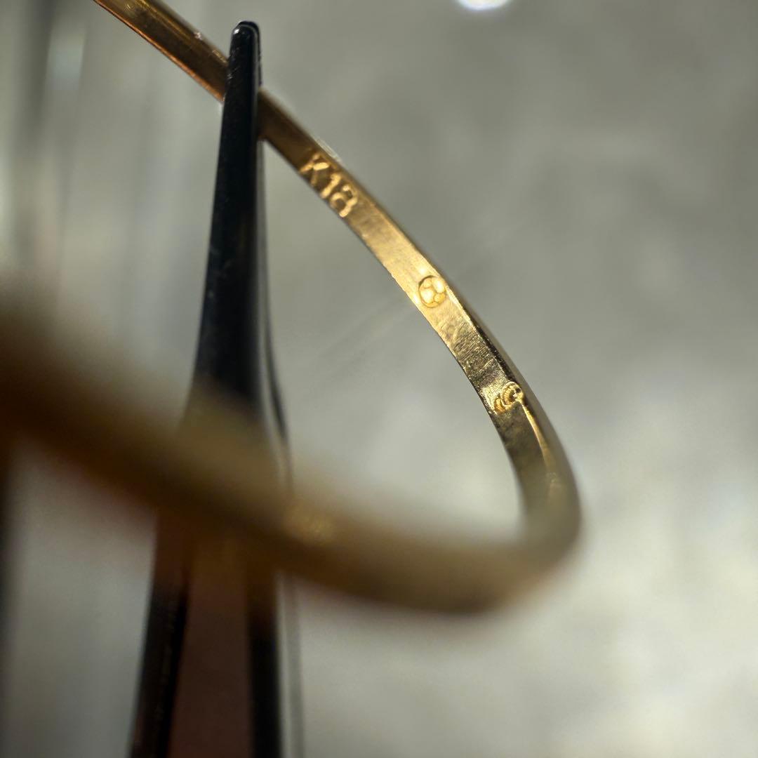 【K18】彫り模様 華奢リング 9号 重ねづけ 彫金　イエローゴールド 極細