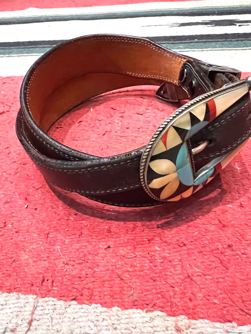 インディアンジュエリー　シルバー925製　ターコイズ、シェル　インレイバックル