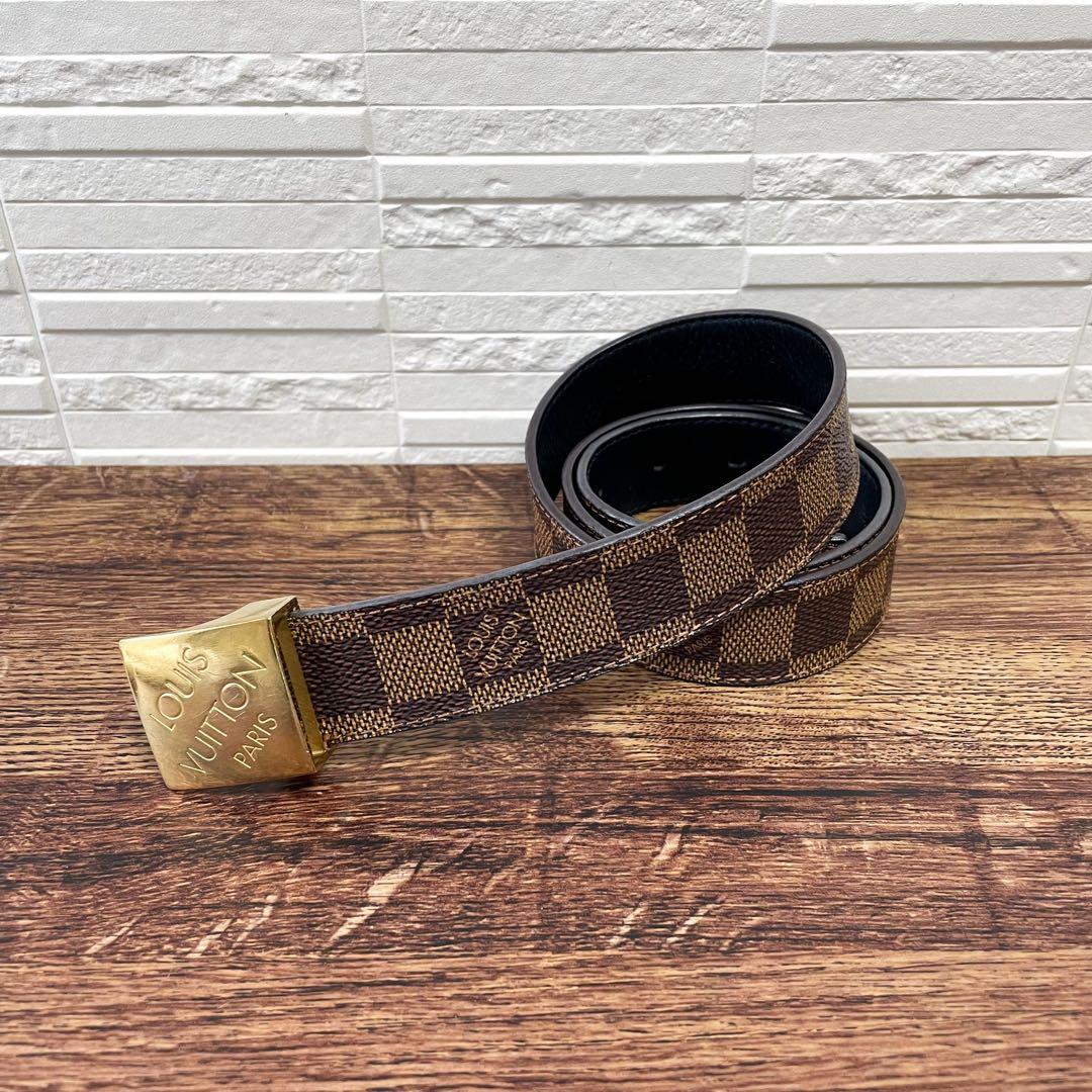 ルイヴィトン ダミエ レザー サンチュール ゴールド 金具 バックル ベルト.