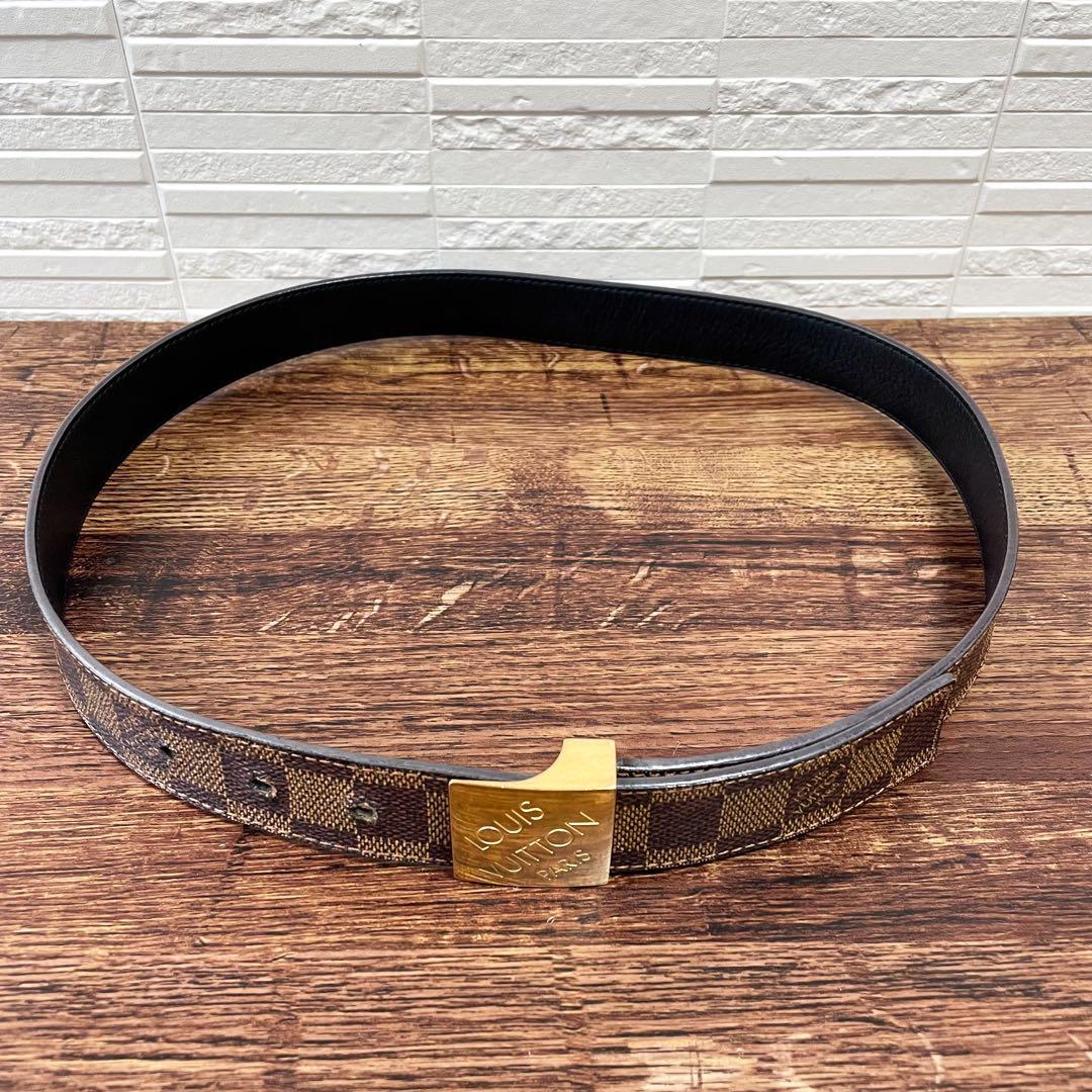 ルイヴィトン ダミエ レザー サンチュール ゴールド 金具 バックル ベルト.