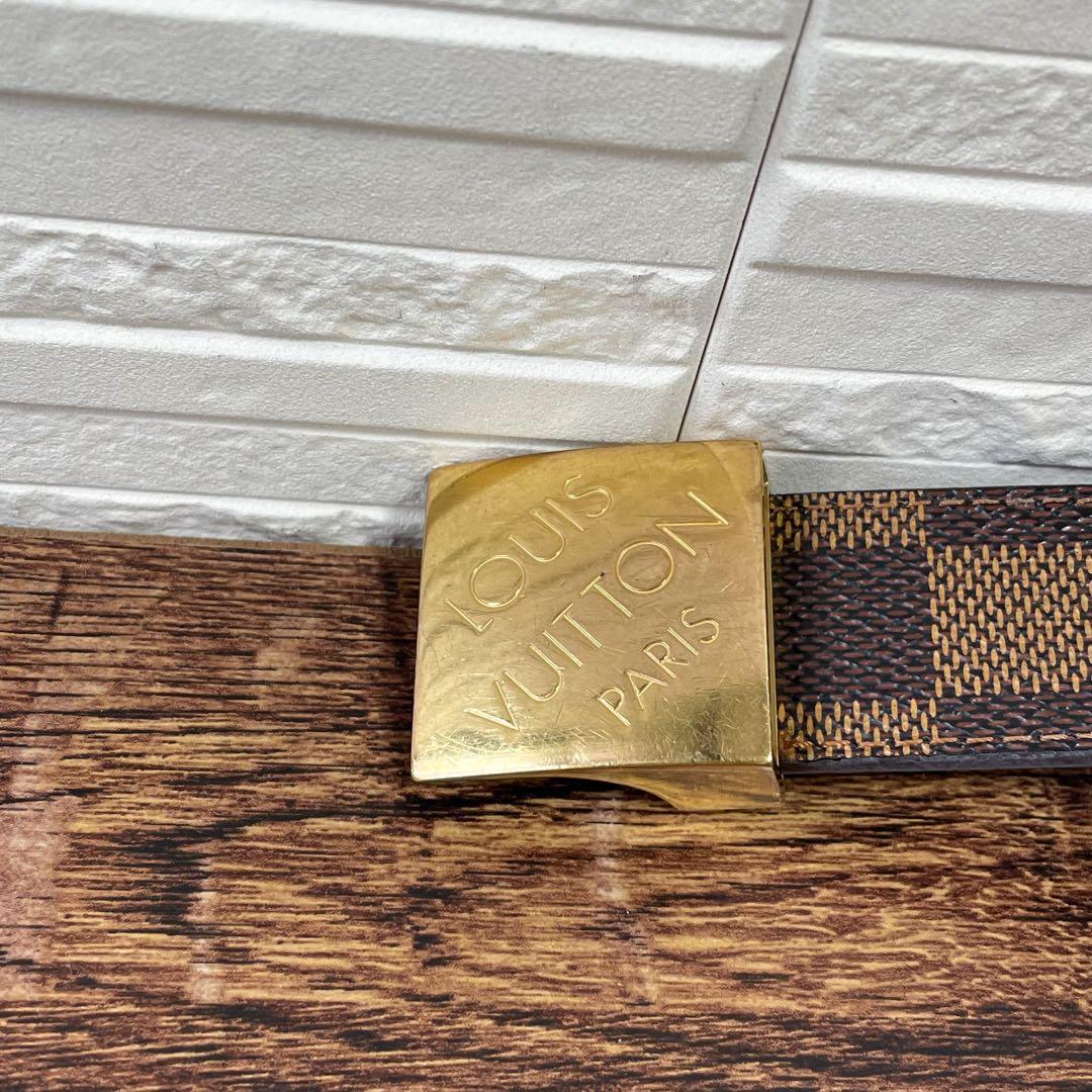 ルイヴィトン ダミエ レザー サンチュール ゴールド 金具 バックル ベルト.