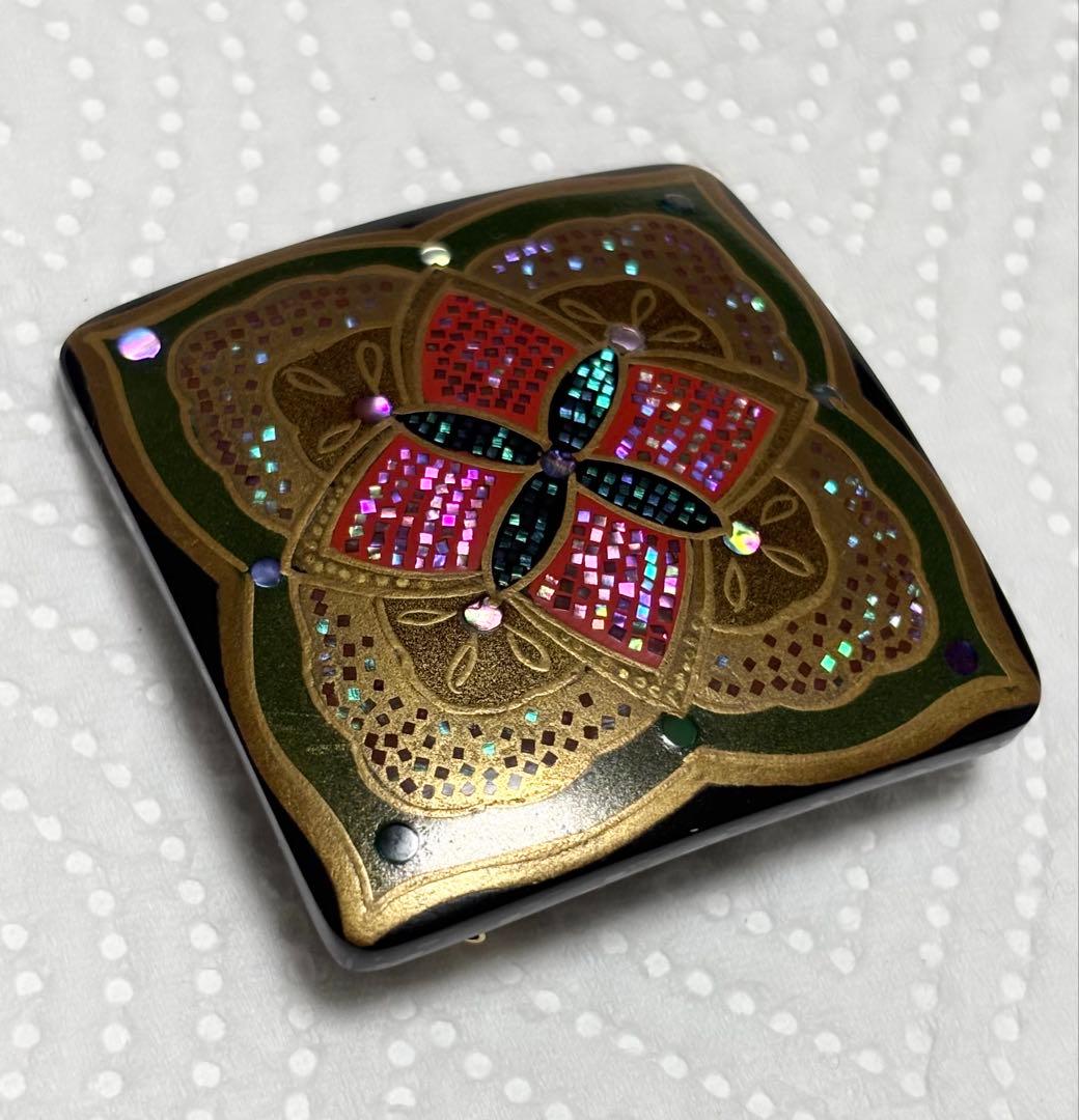 鼈甲　ブローチ　螺鈿　金蒔絵　久光　在銘　作家　和風　アンティーク