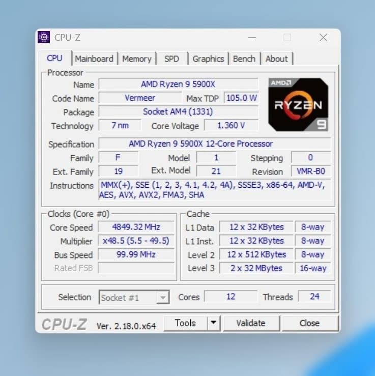 【美品】AMD Ryzen 9 5900x（12コア、24スレッド）