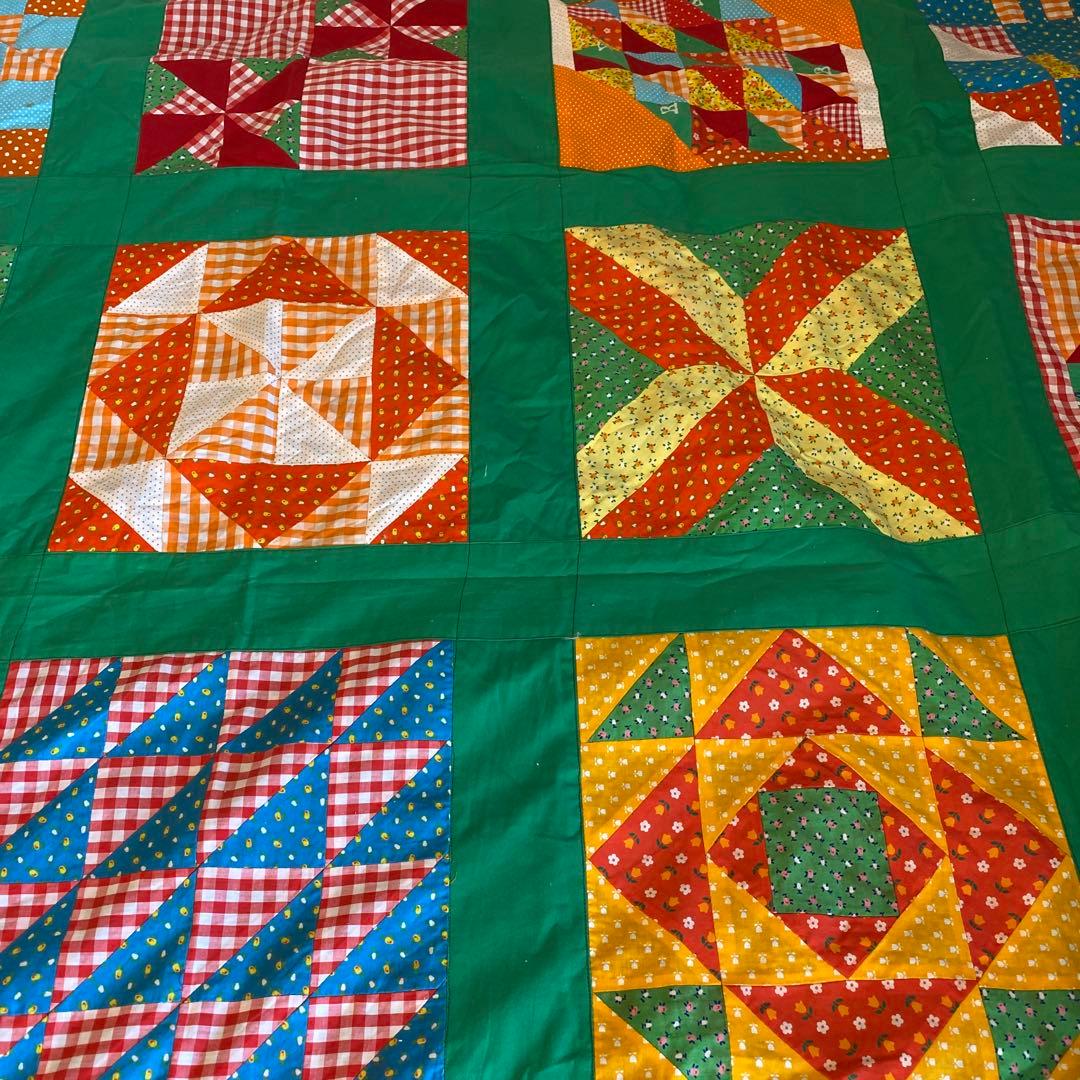 パッチワークキルトマルチカバーハンドメイド☆ビッグサイズ☆アメリカンカントリー