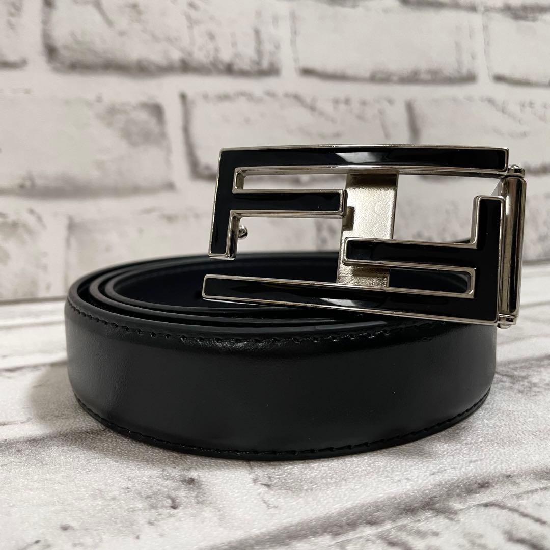 極美品✨フェンディ　ベルト　FFバックル　シルバー金具　黒