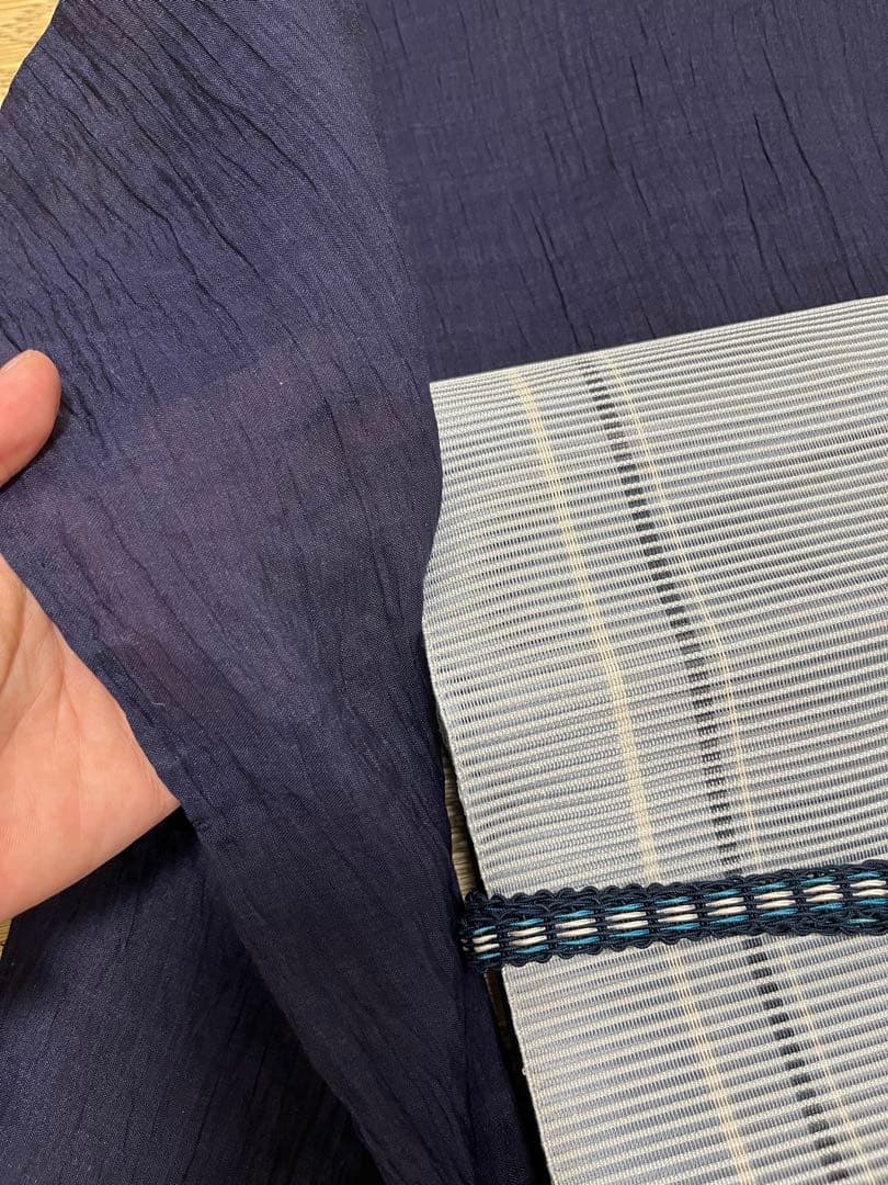 美品　小千谷ちぢみ　麻　鉄紺　身丈157身幅広め