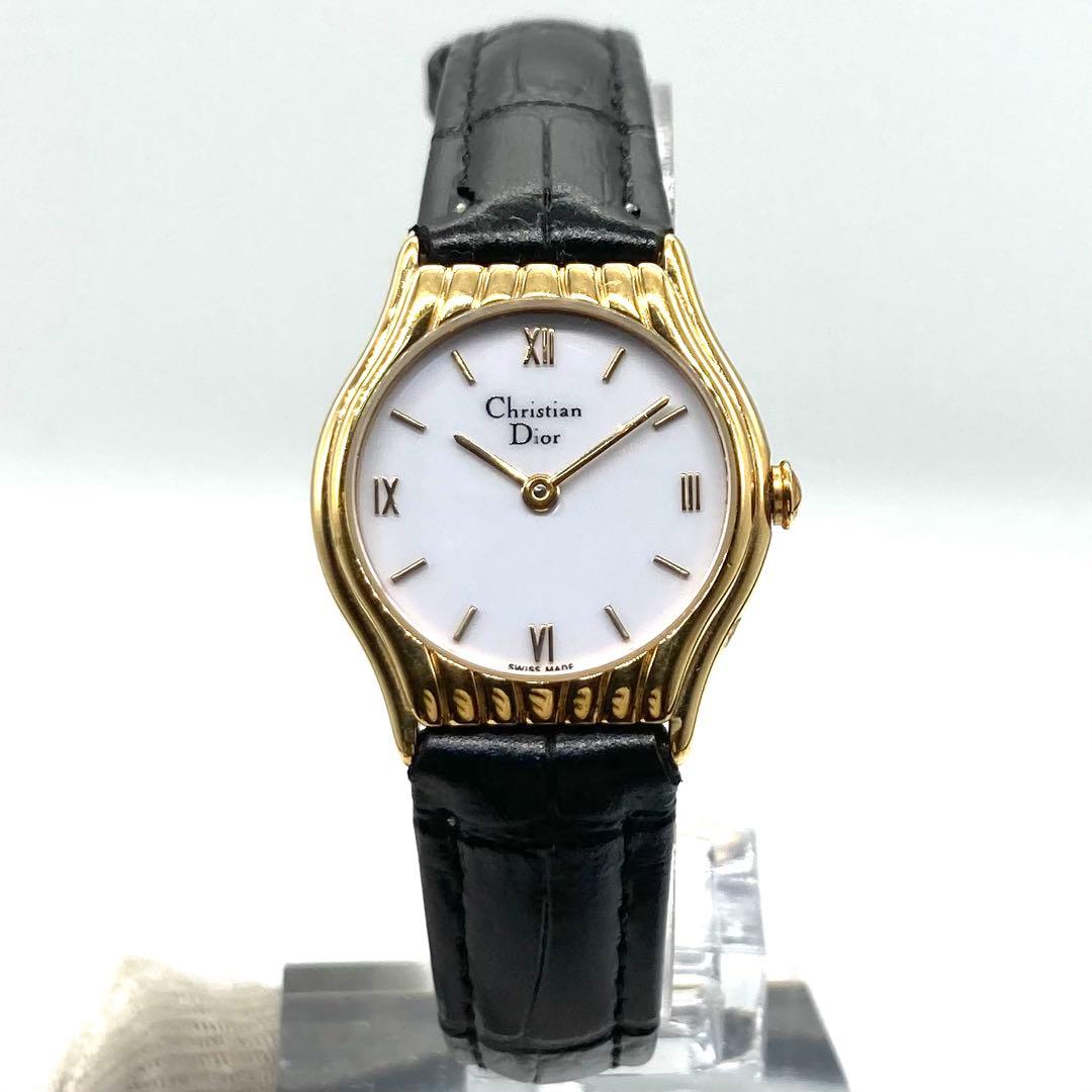 【稼働】 ディオール 腕時計 3048 クォーツ ゴールドベゼル ホワイト文字盤
