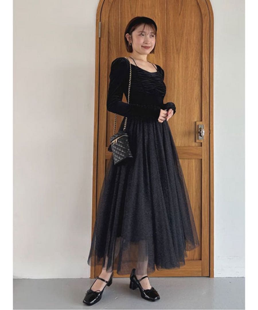 【N】 SNIDEL Chacottコラボ　ベロアチュールワンピース