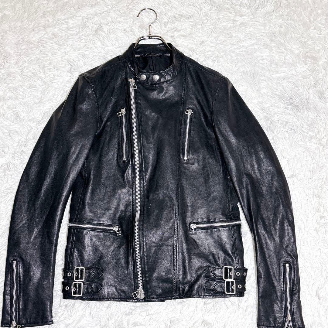 【SHIPS JET BLUE】ゴートレザー ライダース ジャケット M 山羊革